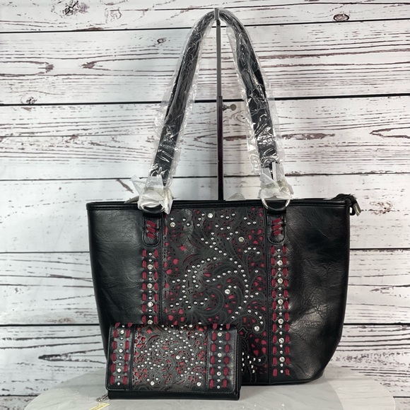Montana West Handbags - Montana West Cut-Out Collection Concealed Carry Tote + Wallet